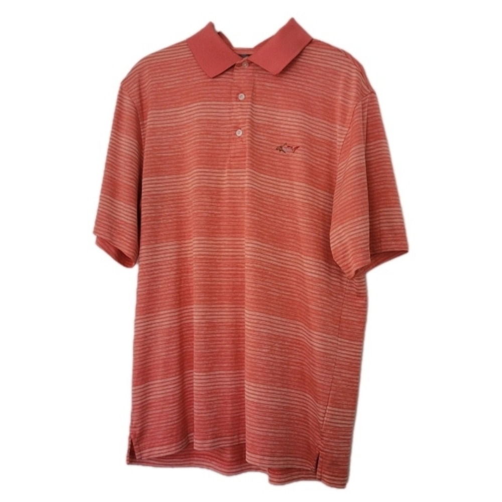 Greg Norman Men's Polo Shirt Play Dry Short Sleeve Golf Stripe Embroidered Shark